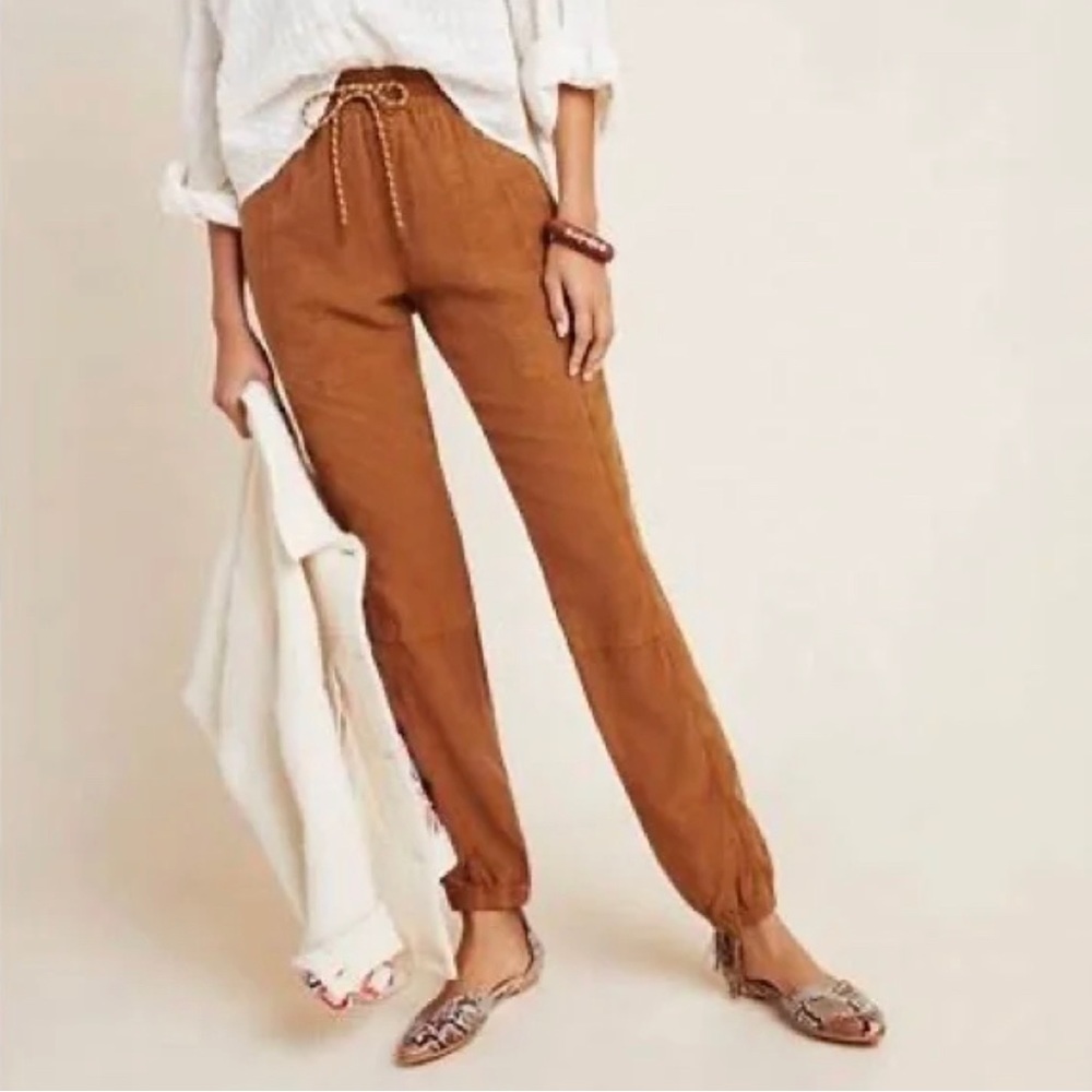 ANTHROPOLOGIE CAMEL BROWN BYRON EMBROIDERED JOGGERS SMALL
